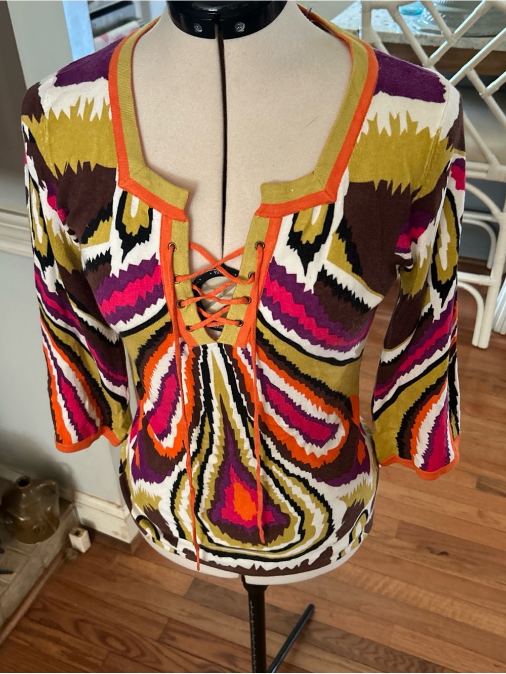 Cyrus Multicolor Lace-Up Abstract Print Tunic